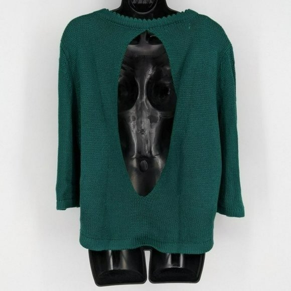 Mags & Pye Sweater OS Hunter Green Oversized Loose Fit Cable Knit Open Back Crop - Picture 12 of 13